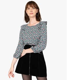 GEMO Tee-shirt femme à manches longues avec volants sur les épaules Imprimé