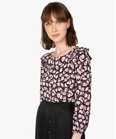 GEMO Tee-shirt femme à manches longues avec volants sur les épaules Imprimé