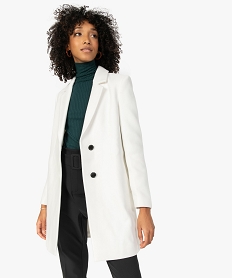 GEMO Manteau court femme avec grand col et fermeture 2 boutons blanc chine