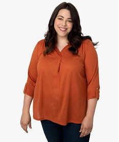 tee-shirt femme a manches longues en matiere irisee orangeB245601_1