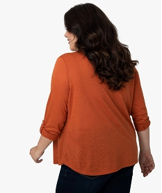 tee-shirt femme a manches longues en matiere irisee orangeB245601_3