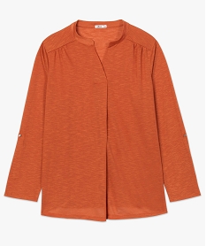 tee-shirt femme a manches longues en matiere irisee orangeB245601_4