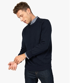 GEMO Pull homme en maille fine avec col rond Bleu