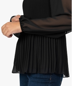 blouse femme en maille plissee avec manches en voile noirB247901_2