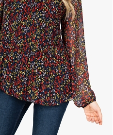 blouse femme en maille plissee a manches longues imprimeB248001_2