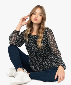 GEMO Blouse femme en maille plissée à manches longues Imprimé