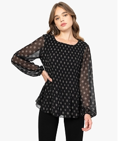 GEMO Blouse femme en maille plissée à manches longues Imprimé