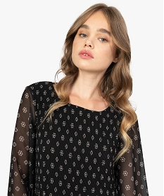 blouse femme en maille plissee a manches longues imprime blousesB248201_2