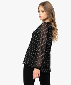 blouse femme en maille plissee a manches longues imprimeB248201_3