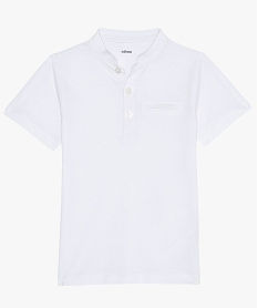 GEMO Tee-shirt garçon à manches courtes et col tunisien Blanc