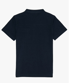 tee-shirt garcon a manches courtes et col tunisien en coton bleuB250101_2