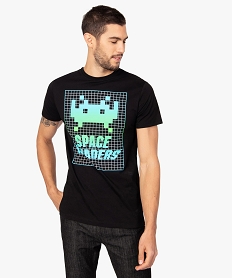 GEMO Tee-shirt homme avec large motif coloré – Space Invaders Noir
