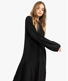 GEMO Robe femme en maille plissée unie Noir