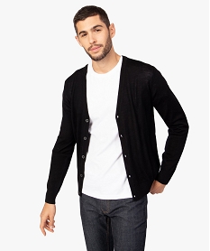 GEMO Gilet homme en laine fine Mérinos Noir