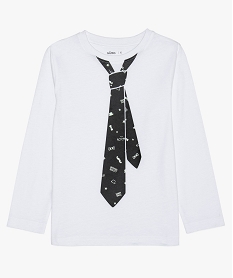GEMO Tee-shirt garçon à manches longues avec motif cravate Blanc