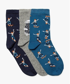 GEMO Chaussettes garçon tige haute motif skate (lot de 3) Bleu