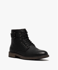 boots homme unis zippes avec lacets et boucle decorative noirB257401_2