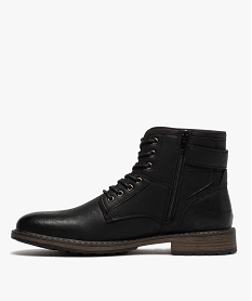 boots homme unis zippes avec lacets et boucle decorative noirB257401_3