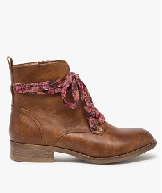 GEMO Bottines femme à talon plat et lacets en foulard imprimé marron standard