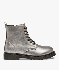 GEMO Bottines femme zippées à talon plat unies avec lacets argente