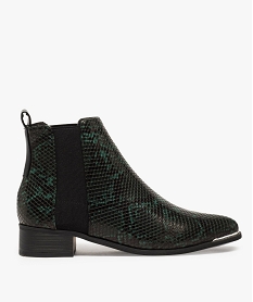 GEMO Boots femme à talon carré et tige fantaisie Dessus matière synthétique imitation serpent vert standard