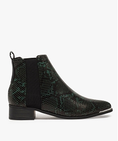 GEMO Boots femme à talon carré et tige fantaisie Dessus matière synthétique imitation serpent Vert