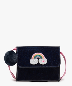 GEMO Sac fille verni avec motif arc-en-ciel et pompon Bleu