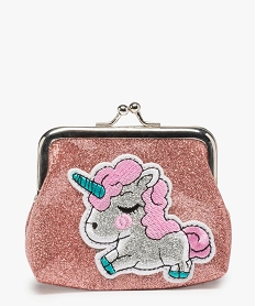 GEMO Porte-monnaie fille pailleté broderie licorne Rose