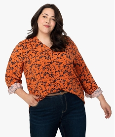 blouse femme grande taille imprimee a manches longues orangeB262701_1