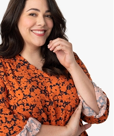 blouse femme grande taille imprimee a manches longues orangeB262701_2