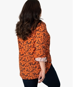 blouse femme grande taille imprimee a manches longues orangeB262701_3