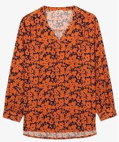 blouse femme grande taille imprimee a manches longues orangeB262701_4