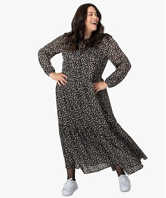 GEMO Robe longue femme à motifs fleuris et fil lurex Noir