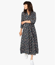 GEMO Robe femme boutonnée sur lavant à motifs fleuris Imprimé