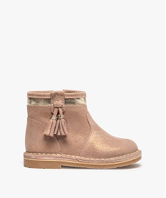 GEMO Boots bébé fille zippés avec dessus en cuir métallisé Rose