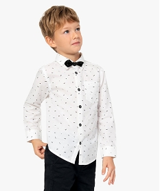 GEMO Chemise garçon à motifs et nœud papillon amovible Blanc