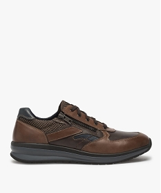 GEMO Baskets homme confort à lacets et zip marron chine