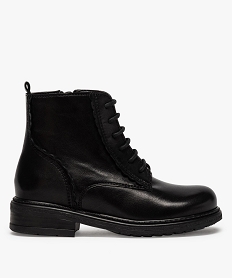 GEMO Boots fille à lacets et zip unis dessus cuir et détails croquet Noir