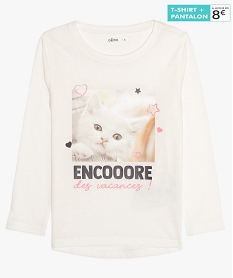 GEMO Tee-shirt fille à manches longues avec motif blanc standard