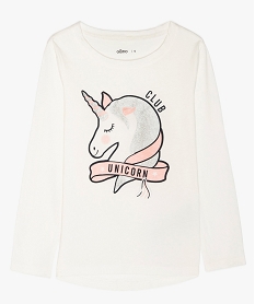 GEMO Tee-shirt fille à manches longues avec motif blanc chine