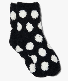 chaussettes dinterieur fille en maille bouclette motif pois noir chaussettesB271901_1