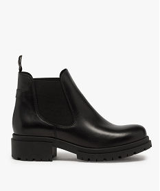 GEMO Boots femme style chelsea unis à talon carré et semelle crantée noir standard