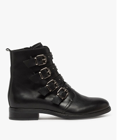 GEMO Boots femme à talon plat dessus cuir et brides multiples noir standard