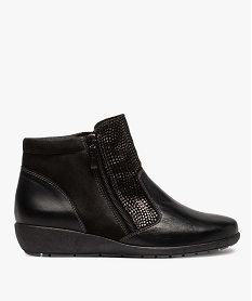 GEMO Boots femme confort dessus cuir avec détails brillants Noir