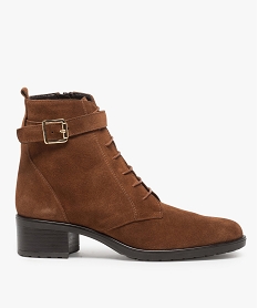 GEMO Boots femme lacés à petit talon unis en cuir marron standard