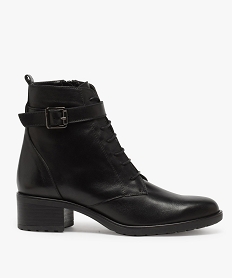 GEMO Boots femme lacés à petit talon unis en cuir noir standard