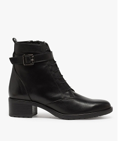 GEMO Boots femme lacés à petit talon unis en cuir Noir