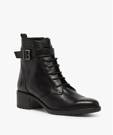 boots femme laces a petit talon unis en cuir noirB279401_2