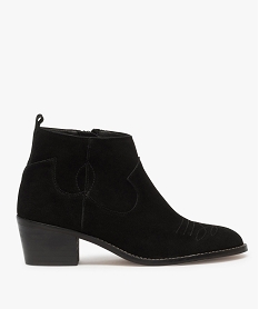 GEMO Boots femme à talon dessus cuir brodées ton sur ton noir standard