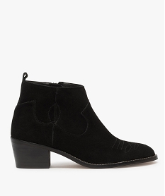 GEMO Boots femme à talon dessus cuir brodées ton sur ton Noir